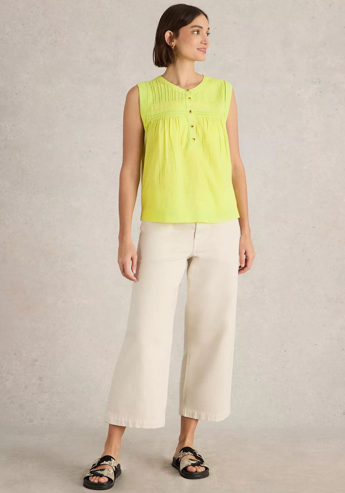 White Stuff Isla Button Detail Top, Yellow