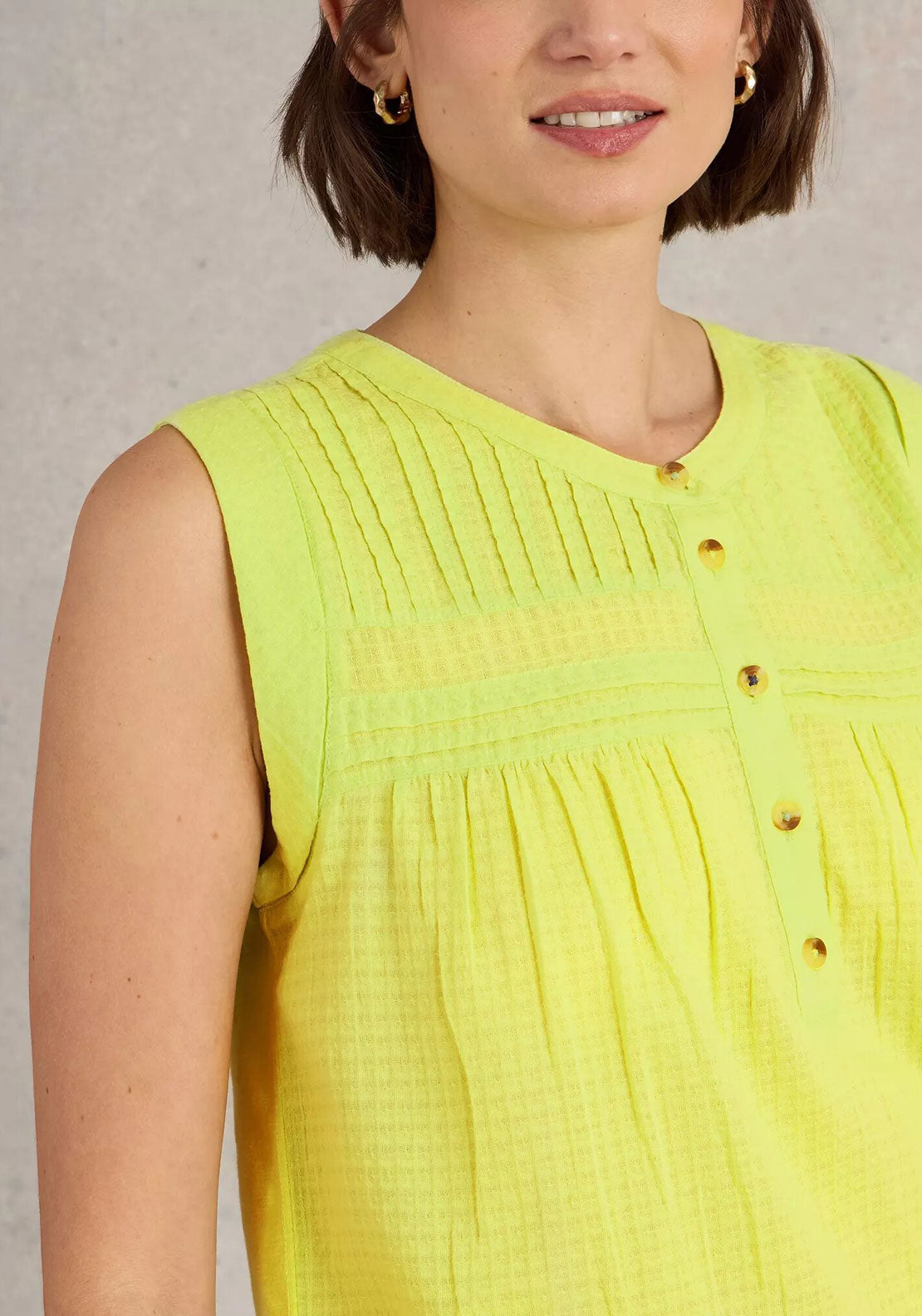 White Stuff Isla Button Detail Top, Yellow