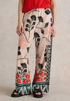 White Stuff Lucy Linen Blend Wide Trousers, Natural Print