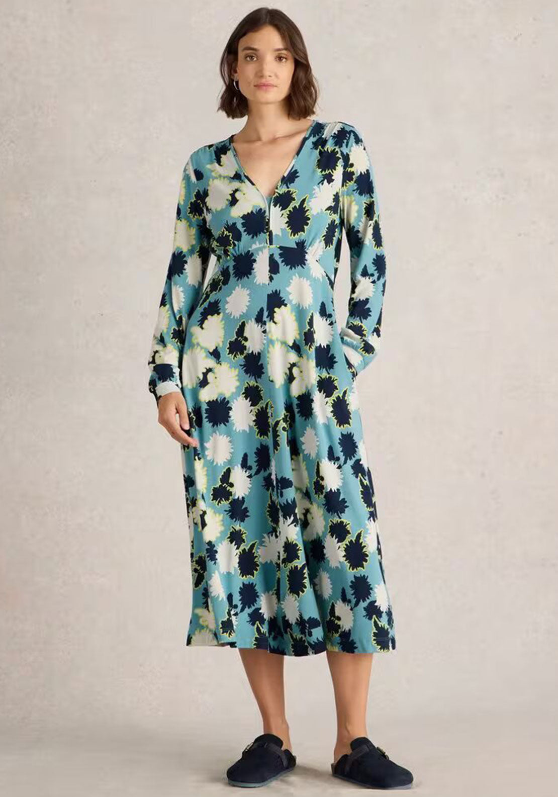 White Stuff Megan Printed Midi Dress, Blue Multi