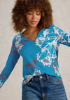 White Stuff Nelly Flower Print Top, Blue Multi