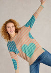 White Stuff Olive Striped Heart Print Sweater, Beige