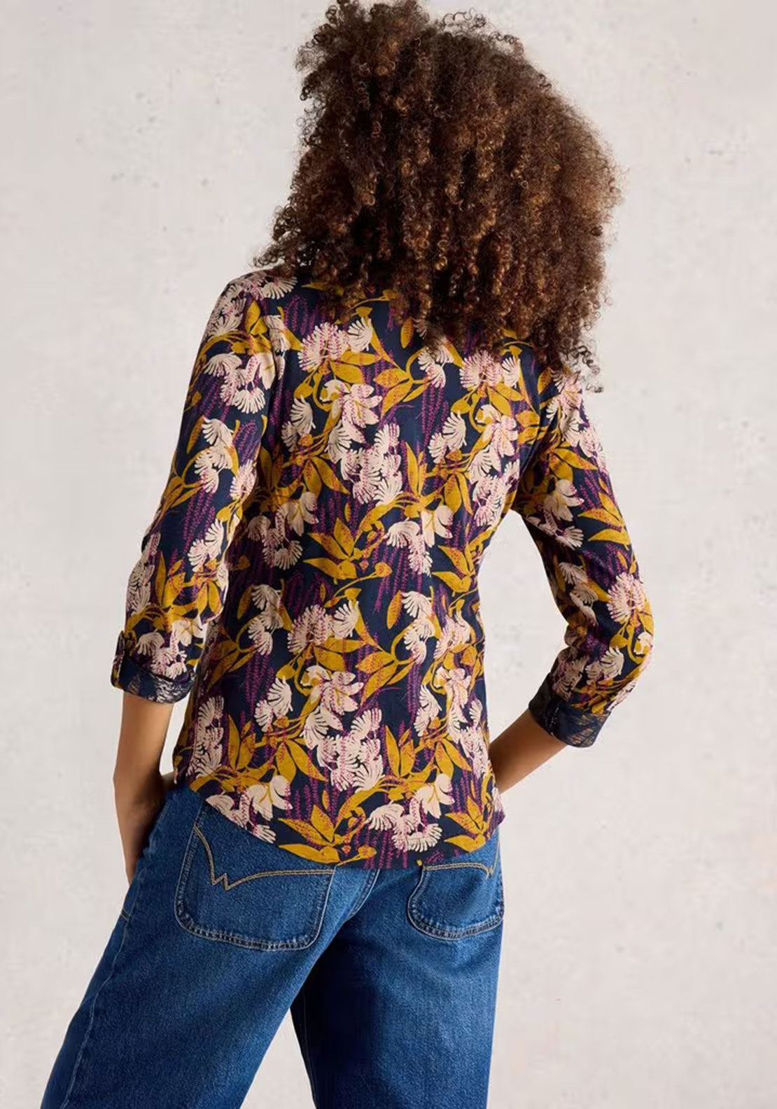 White Stuff Annie V Neck Print Shirt, Navy