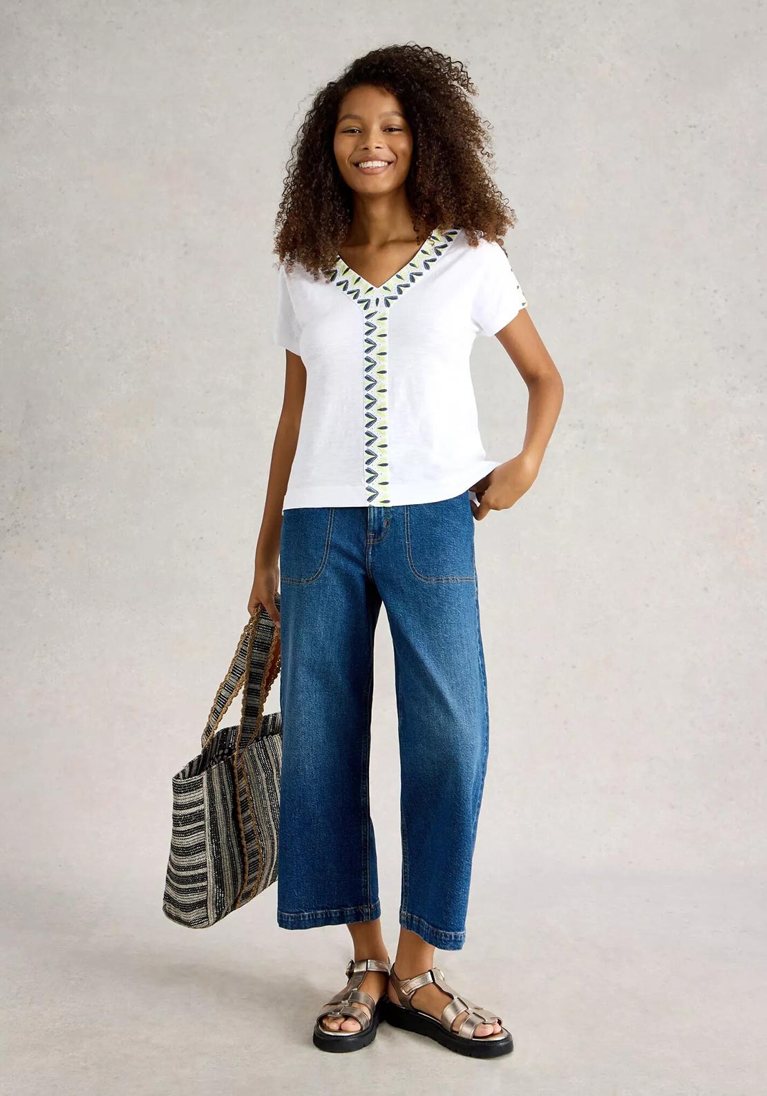 White Stuff Neva Embroidered Reversible T Shirt, White