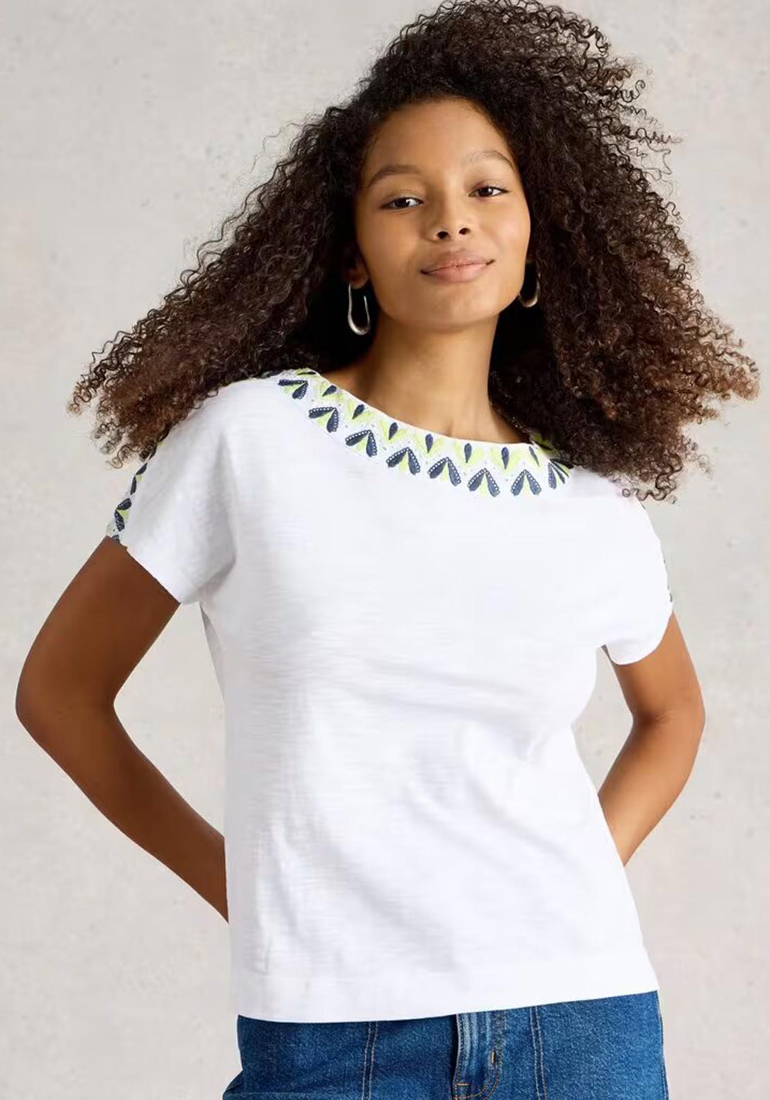 White Stuff Neva Embroidered Reversible T Shirt, White
