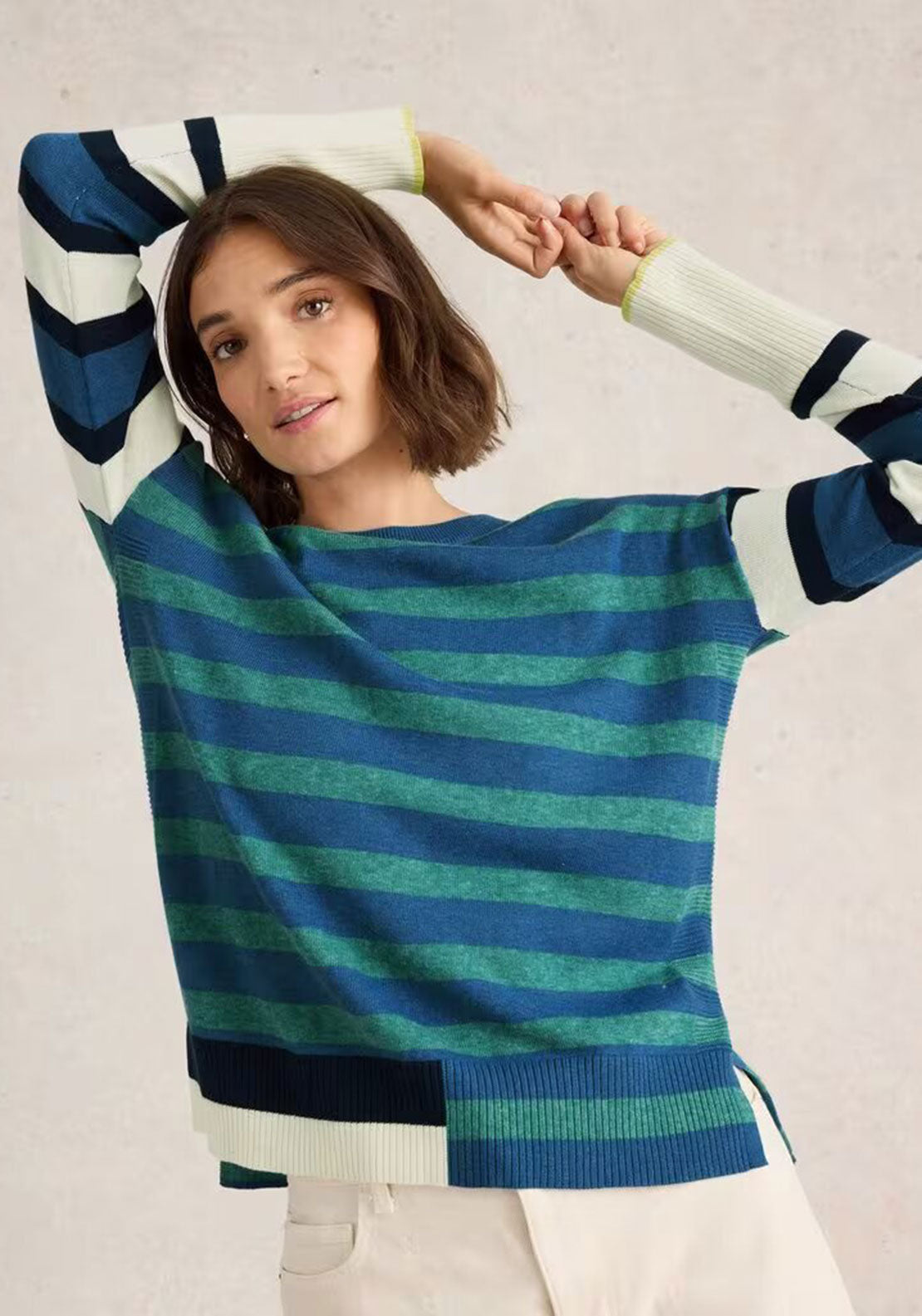White Stuff Olive Striped Sweater, Blue Multi