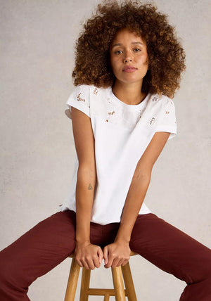White Stuff Thea Broderie T Shirt, White