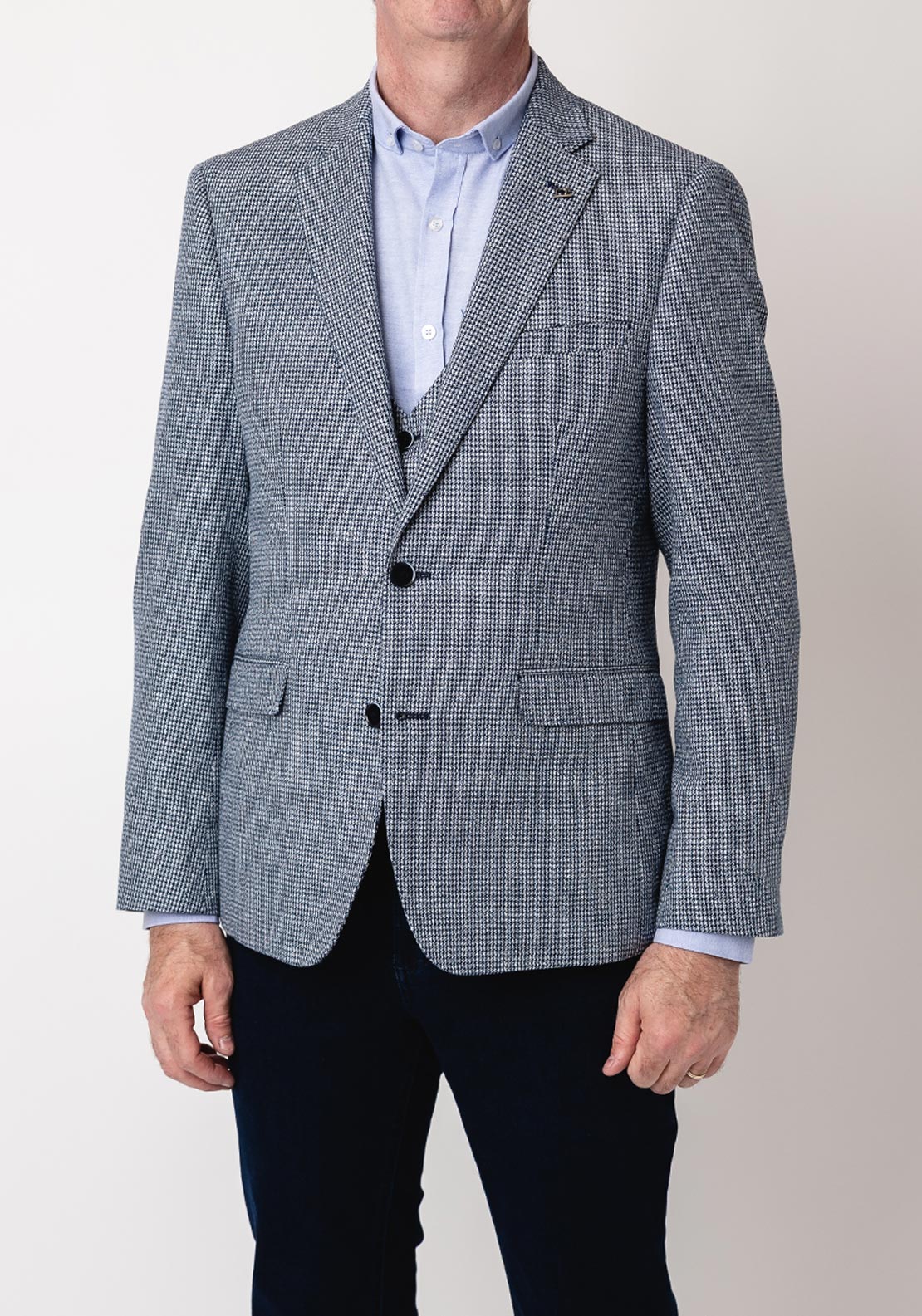 White Label Jasper Tapered Fit Houndstooth Blazer, Navy - McElhinneys