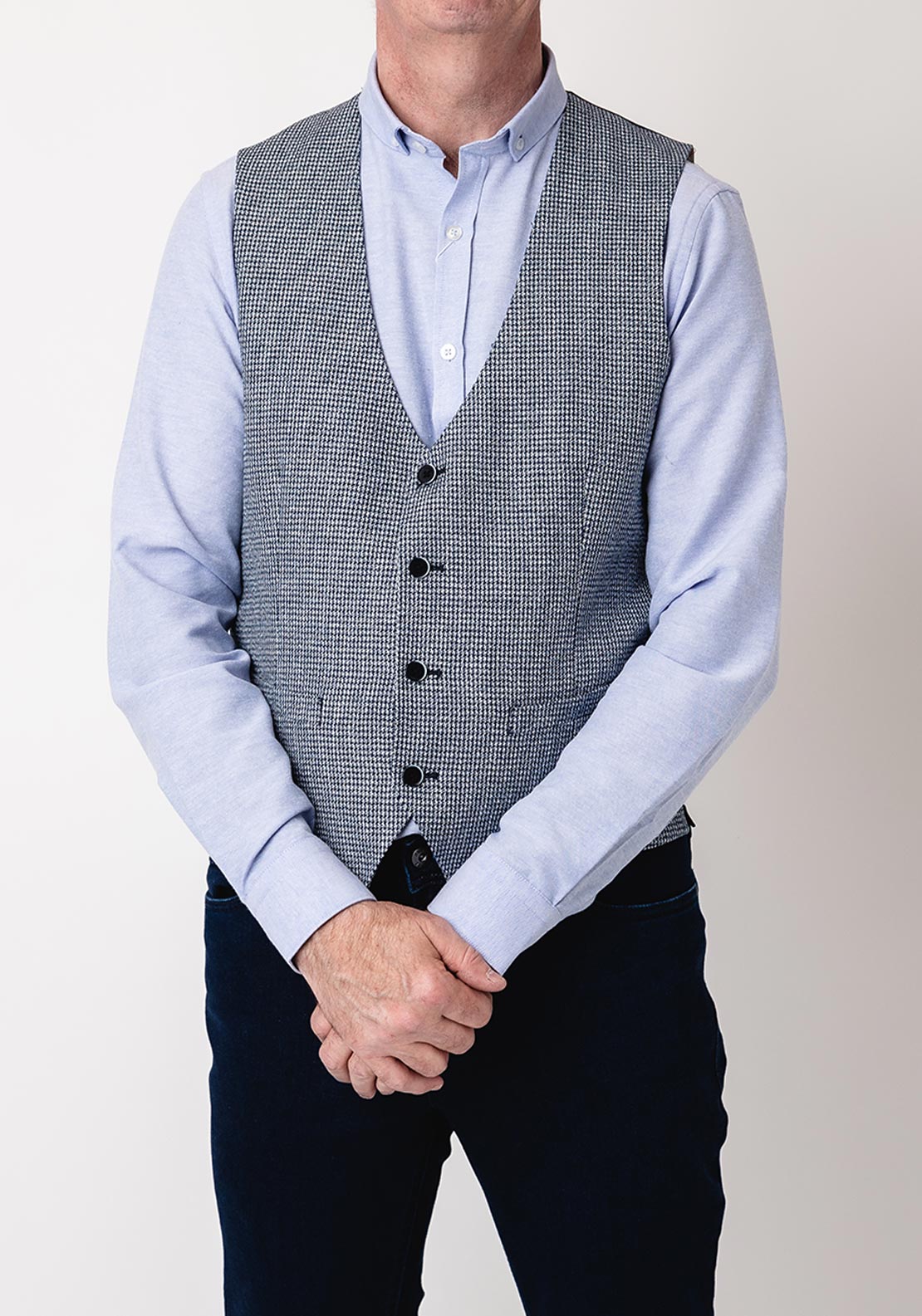 White Label Jasper Tapered Fit Houndstooth Waistcoat, Navy - McElhinneys