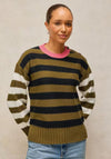 White Stuff Bea Button Collar Striped Jumper, Green Multi