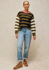 White Stuff Bea Button Collar Striped Jumper, Green Multi