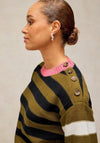 White Stuff Bea Button Collar Striped Jumper, Green Multi