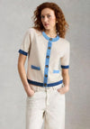 White Stuff Charlotte Short Sleeve Cardigan, Ivory and Blue