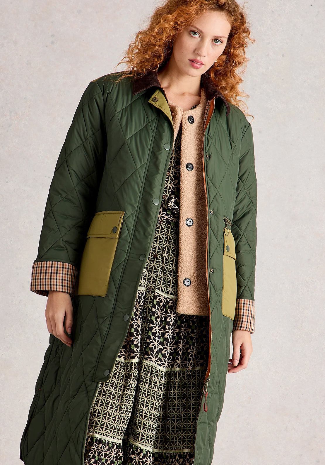 White Stuff Stella Longline Quilted Coat, Green