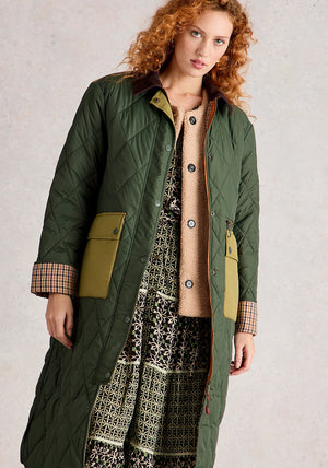 White Stuff Stella Longline Quilted Coat, Green
