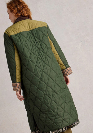 White Stuff Stella Longline Quilted Coat, Green