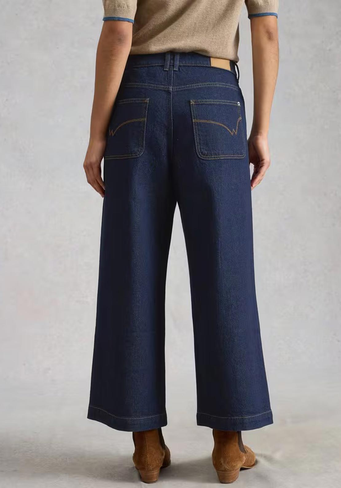 White Stuff Tia Cropped Wide Leg Jeans, Dark Denim