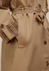White Stuff Long with Checked Detail Trench Coat, Beige Multi