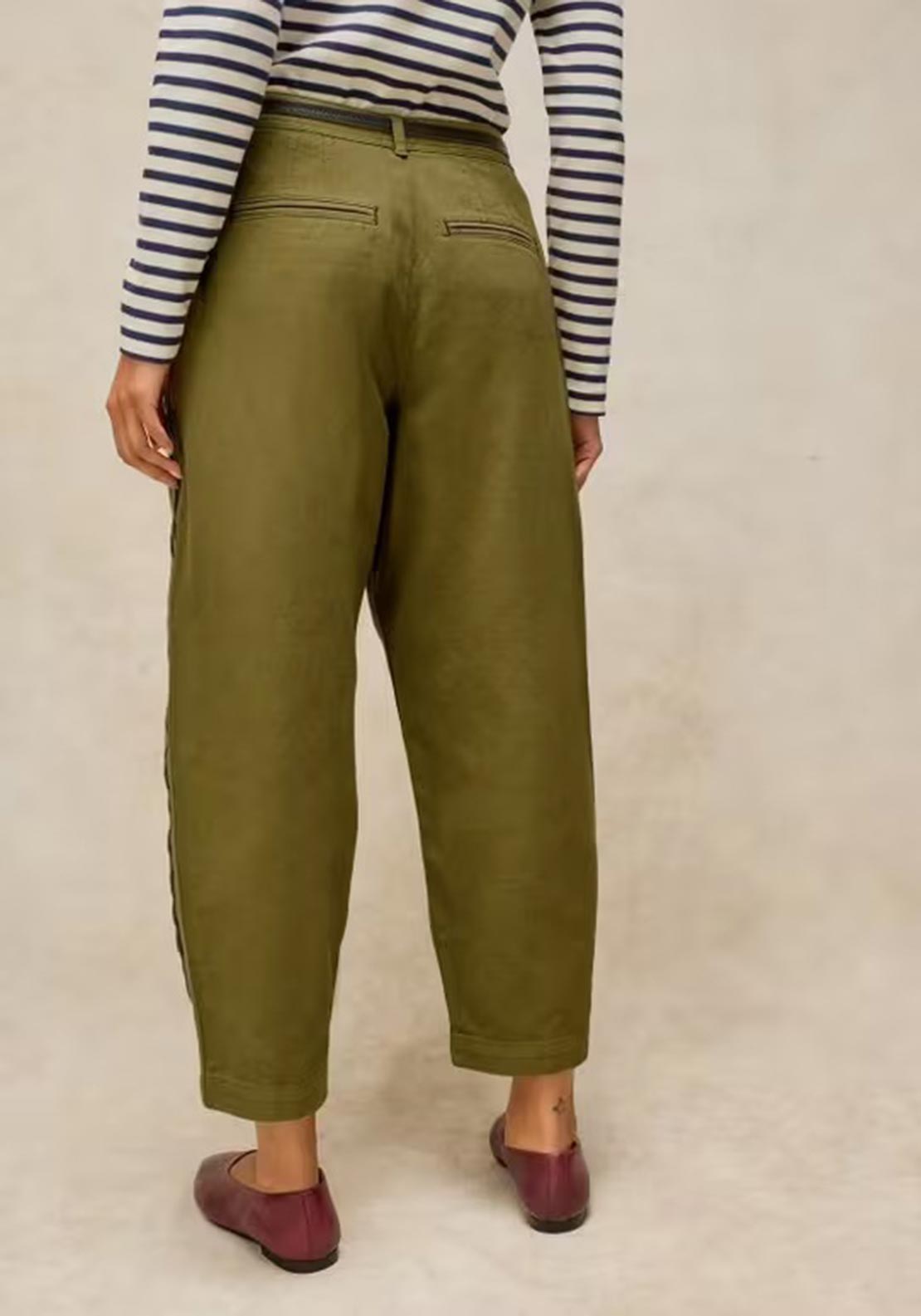 White Stuff Adeline Barrel Leg Trousers, Khaki Green