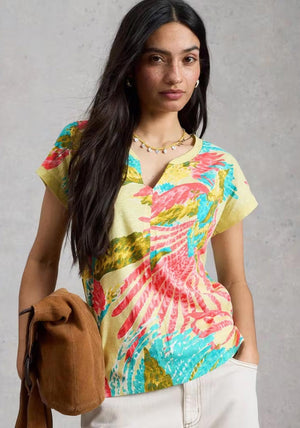 White Stuff Nelly Print Notch Neck T-Shirt, Yellow Multi