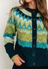 White Stuff Yoke Chunky Knit Short Cardigan, Green Multi