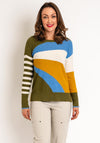 White Stuff Olive Abstract Stripe Jumper, Green