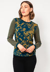 White Stuff Clara Floral Stripe Sleeve Top, Teal