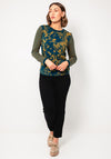 White Stuff Clara Floral Stripe Sleeve Top, Teal