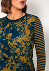 White Stuff Clara Floral Stripe Sleeve Top, Teal
