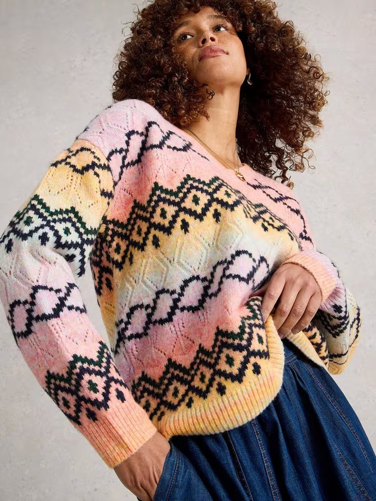 White Stuff Spacedye Pointelle Jumper, Pink