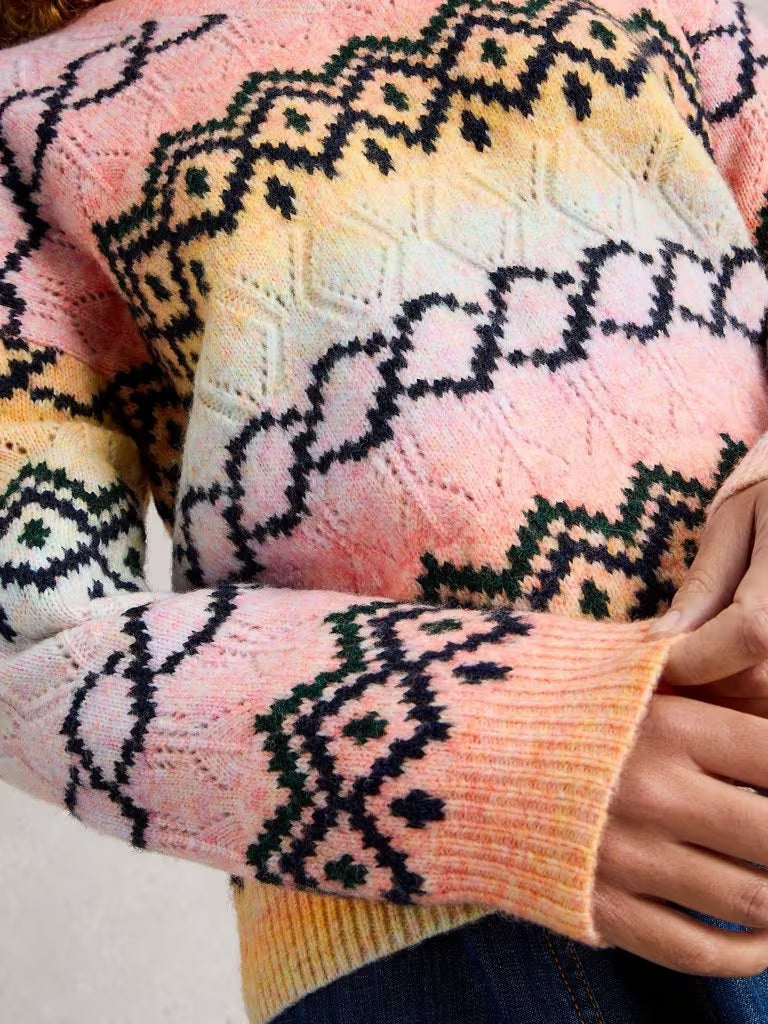 White Stuff Spacedye Pointelle Jumper, Pink
