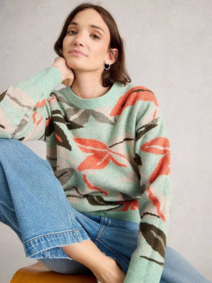 White Stuff Petal Print Jumper, Green