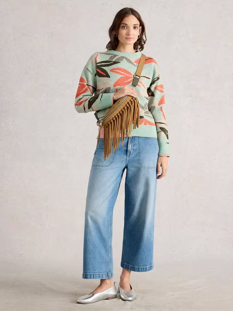 White Stuff Petal Print Jumper, Green