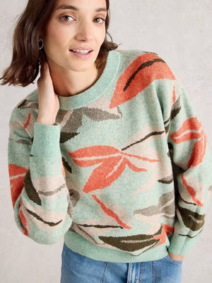 White Stuff Petal Print Jumper, Green