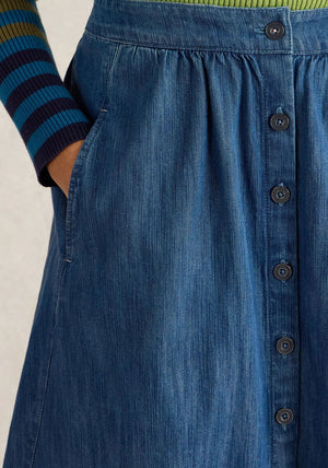 White Stuff Heather Denim Button Midi Skirt, Blue