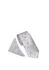 William Turner Satin Floral Print Tie & Pocket Square, Silver & Blue