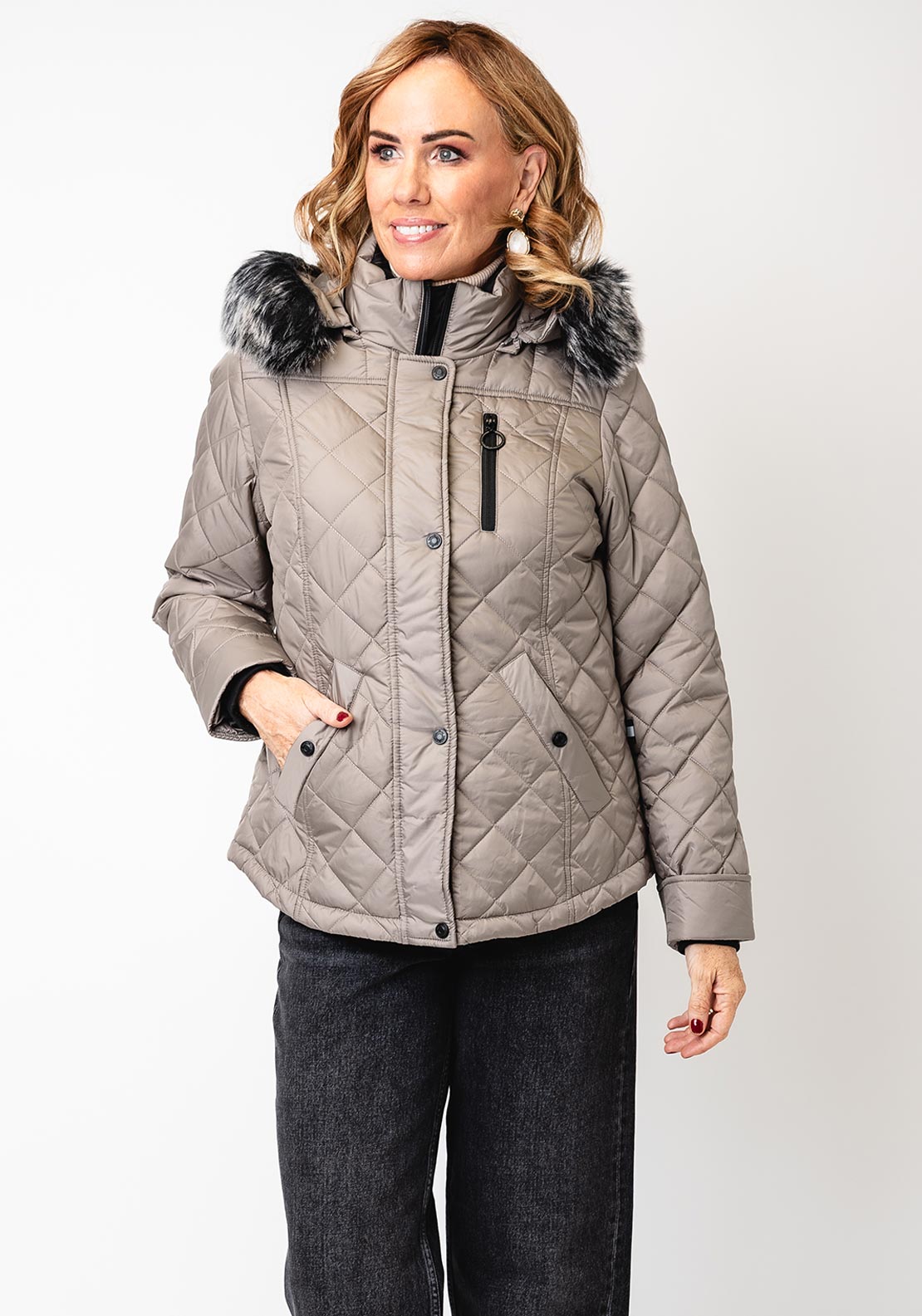 Danwear Jorie Quilted Hooded Jacket, Taupe