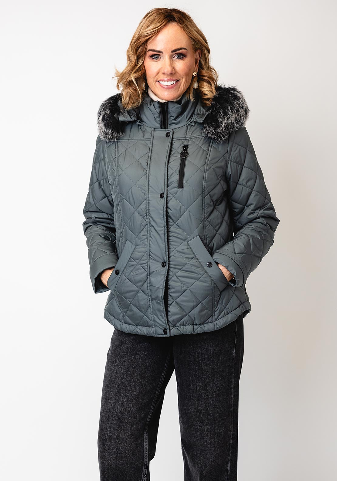 Danwear Jorie Quilted Hooded Jacket, Grey