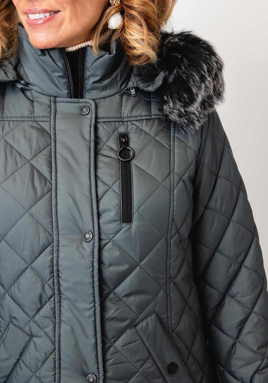 Danwear Jorie Quilted Hooded Jacket, Grey