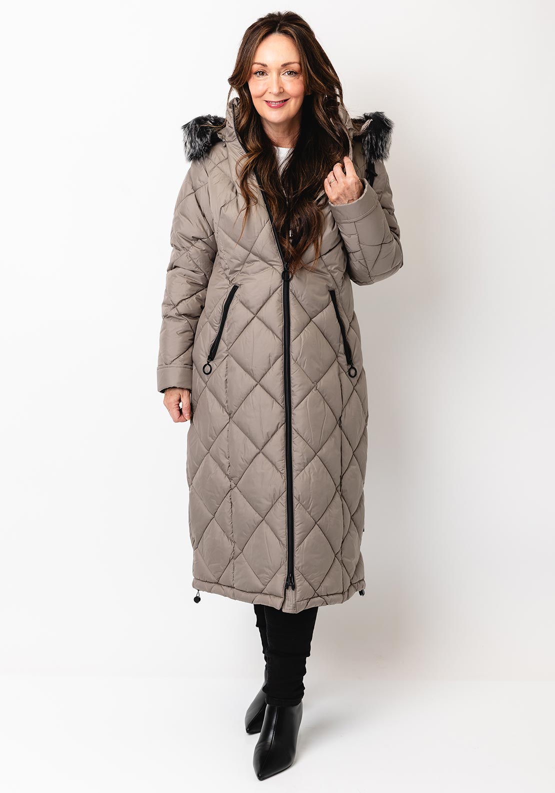 Danwear Windfield Quilted Hooded Long Coat, Grey
