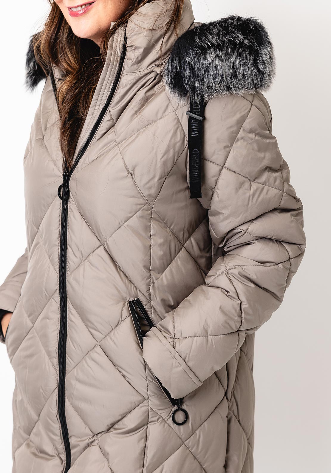Danwear Windfield Quilted Hooded Long Coat, Grey