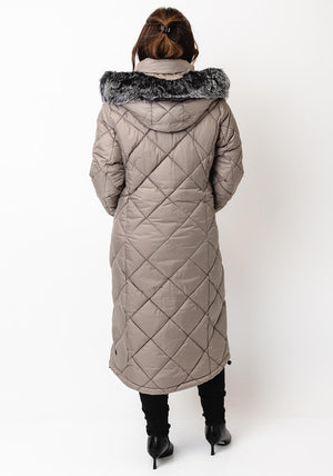 Danwear Windfield Quilted Hooded Long Coat, Grey
