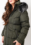 Danwear Padded Hooded Long Coat, Khaki Green