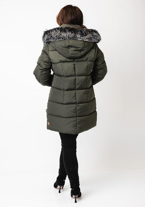 Danwear Padded Hooded Long Coat, Khaki Green