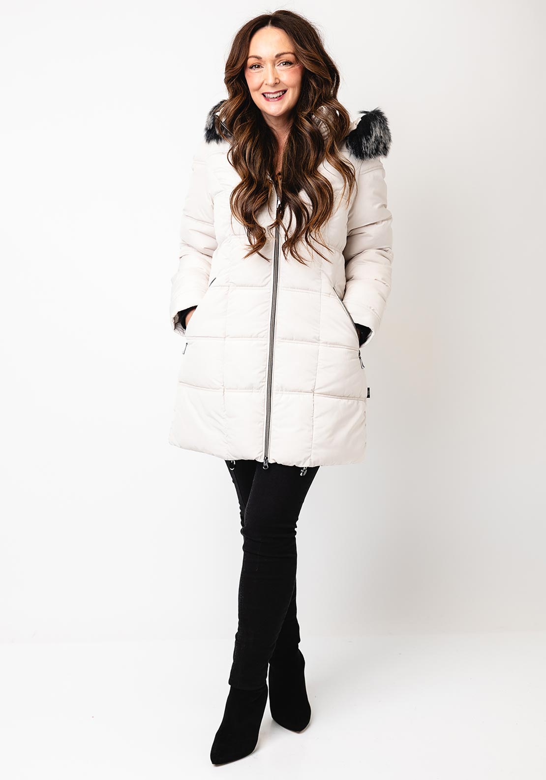 Danwear Padded Hooded Long Coat, Cream