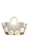 Zen Collection Laced Shell Woven Tote Bag, White