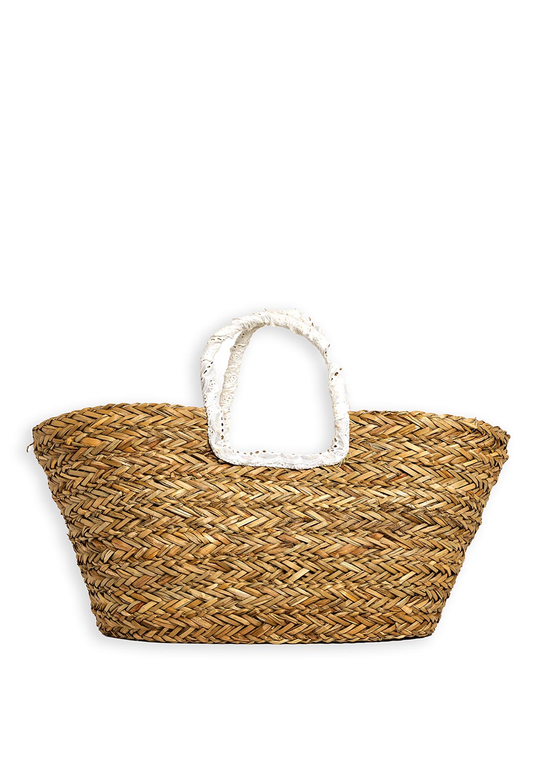 Zen Collection Laced Shell Woven Tote Bag, White