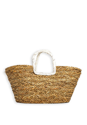 Zen Collection Laced Shell Woven Tote Bag, White