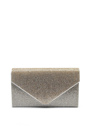 REDZ Two Tone Diamante Encrusted Envelope Clutch Bag, Silver