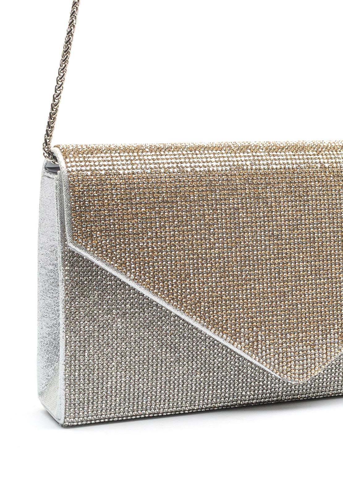 REDZ Two Tone Diamante Encrusted Envelope Clutch Bag, Silver